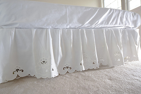King Size Dust Ruffle. Imperial Embroidered Cotton. 78" x 80"